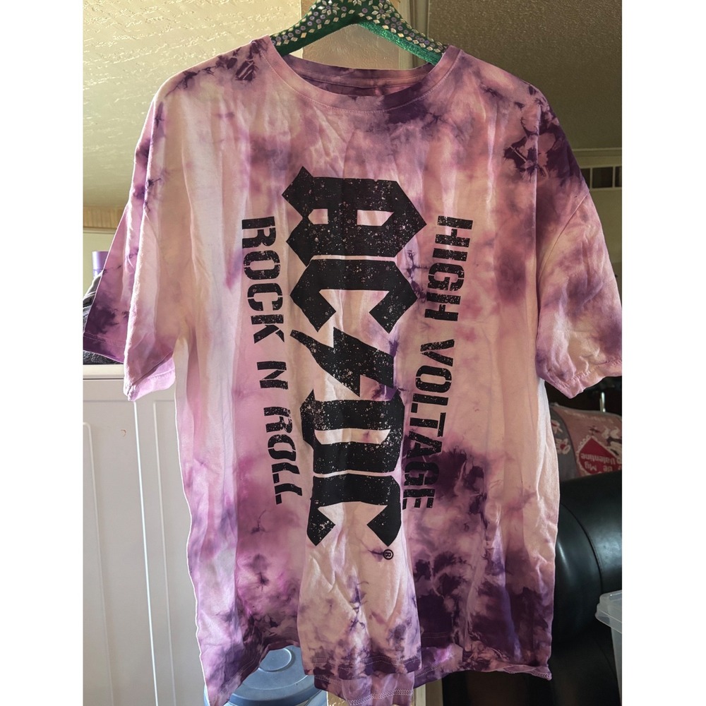 ACDC High Voltage Rock N Roll Purple Tie Dye Graphic T-Shirt Mens Cotton